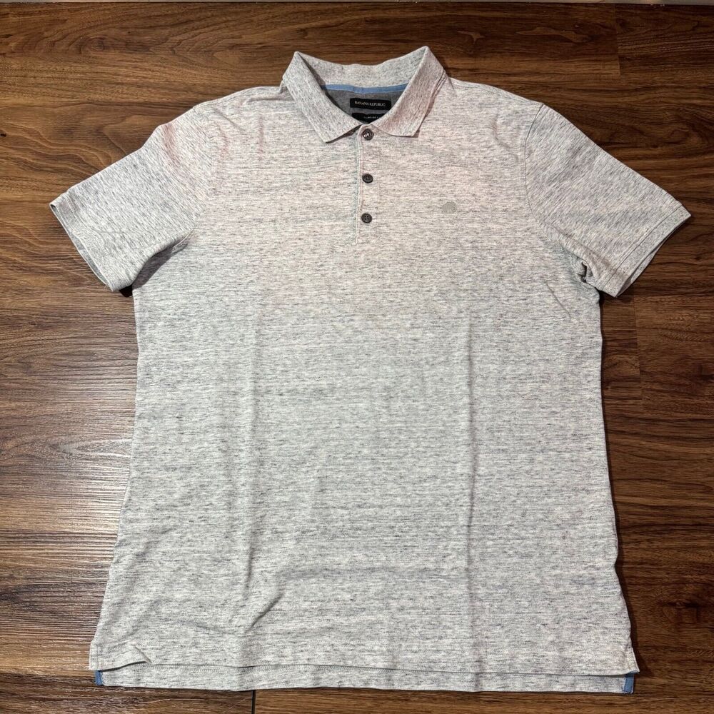 Banana Republic Standard Fit Button Up Short Sleeve Gray Polo Shirt Mens Size XL